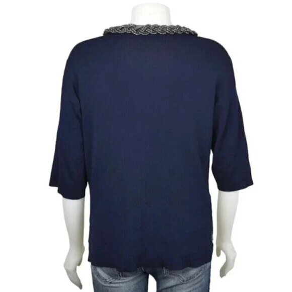 Zara Knit Blue Sweater Silver Necklace Neckline Size Small - Picture 5 of 9